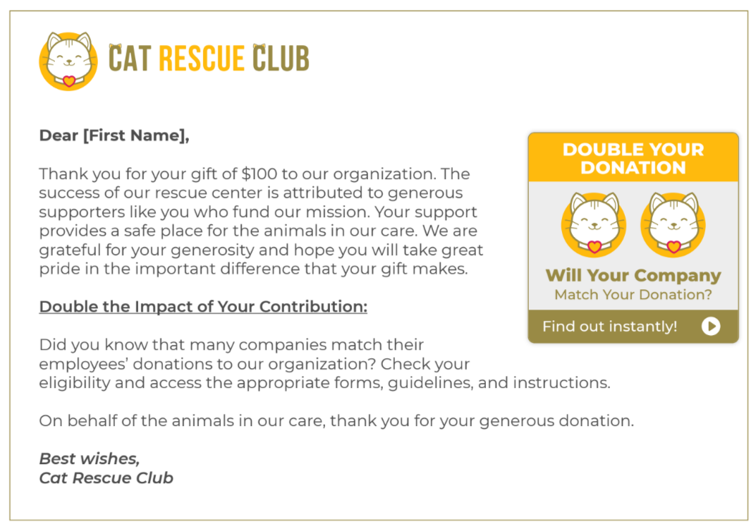 Corporate matching gift program email example