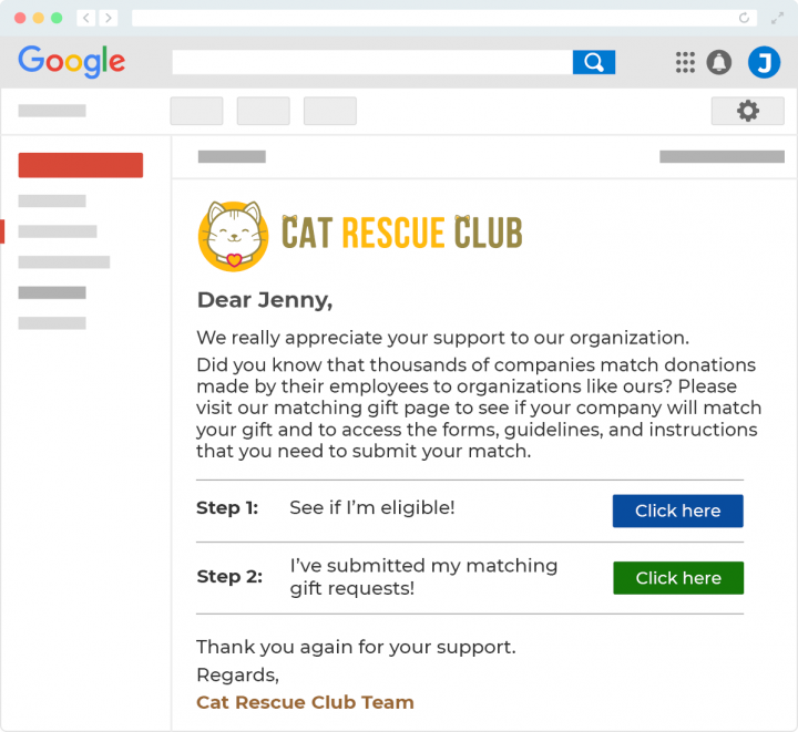360MatchPro sends matching gift information directly to your donors.